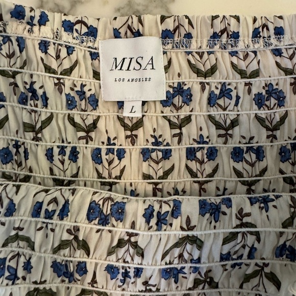 NWOT Misa Azzedina Smocked Floral Mini Skirt Blue & White Floral Pattern SIZE L - Picture 6 of 6